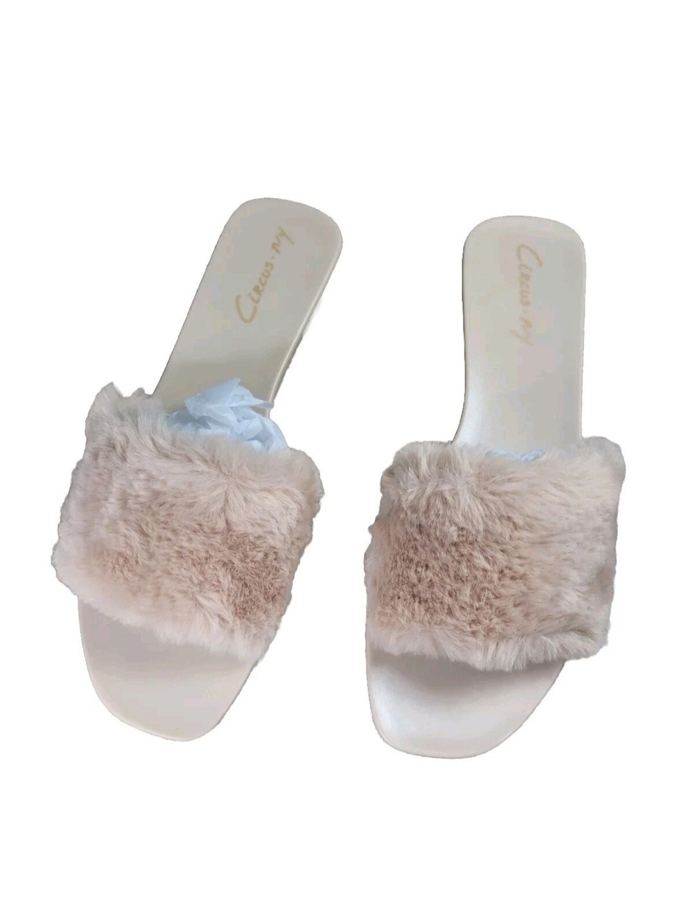 Circus by Sam Edelman Everette Fluffy Size 8 Faux Fur Slide Sandals Beige822